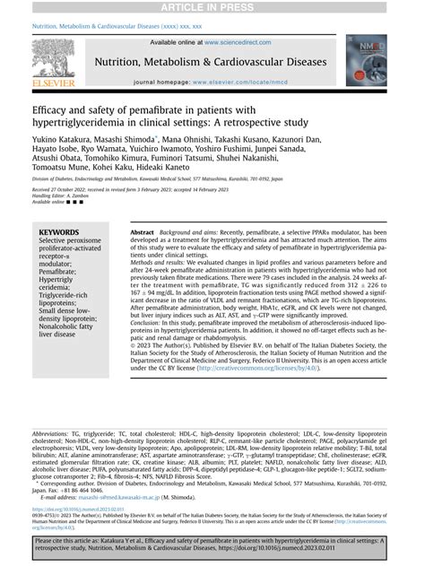 PDF Efficacy And Safety Of Pemafibrate In Patients With