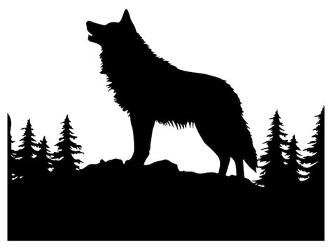 Premium Vector | Wolf and forest silhouette wolf and trees silhouette ...