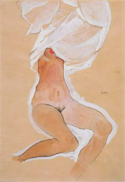 Egon Schiele Sitting Naked Girl With A Shirt Over His Head Nude