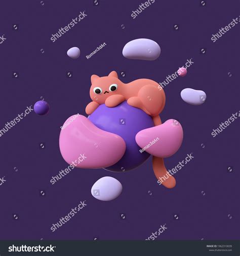 Fluffy Red Cartoon Cat Lies On Stock Illustration 1962310039 Shutterstock