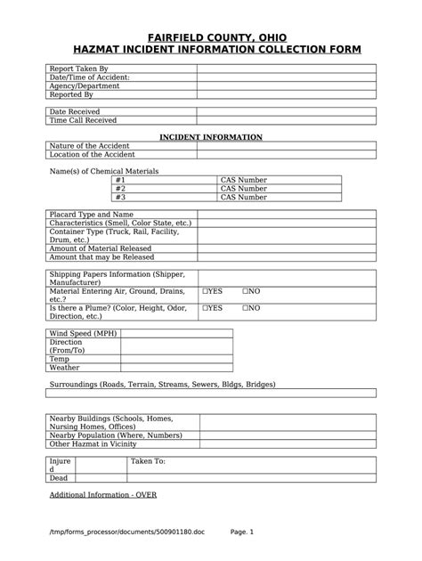 Hazmat Incident Ination Collection Doc Template Pdffiller