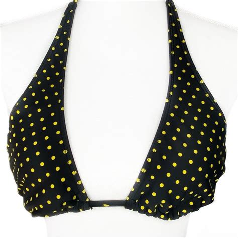The Bikini Lab Swim The Bikini Lab Black Yellow Polka Dot Triangle Retro Pinup Surf Bikini