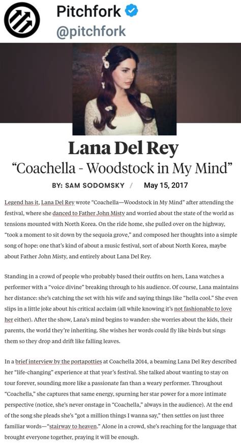 Pitchfork Magazine Talks About Lana Del Rey S New Song Coachella