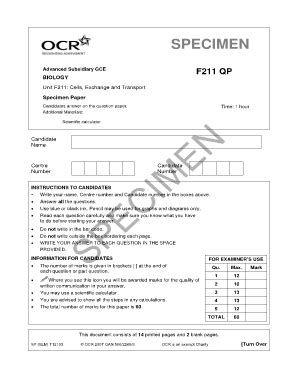 Fillable Online Ocr Org Unit F211 Cells Exchange And Transport