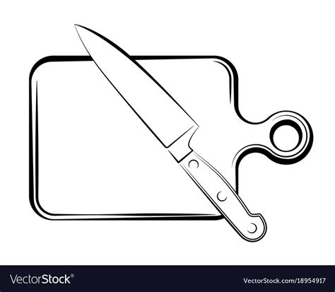 A Sharp Knife And Cutting Board In The Kitchen Vector Image