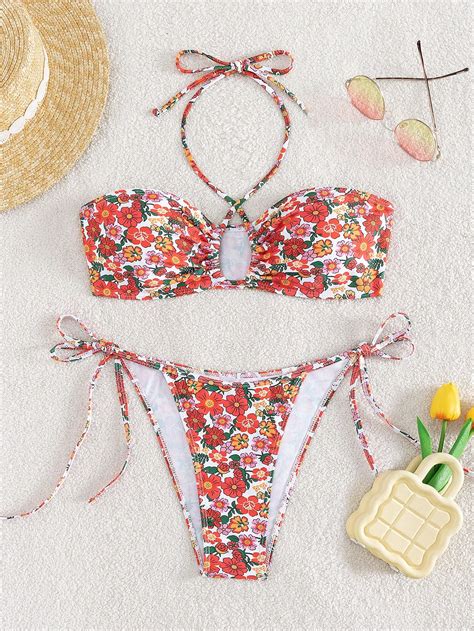 Floral Print Halter Tie Side Bikini Swimsuit Shein Usa