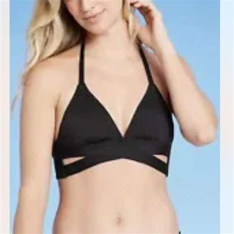 Kona Sol Swim Faux Wrap Halter Bikini Swim Top Small Kona Sol Black