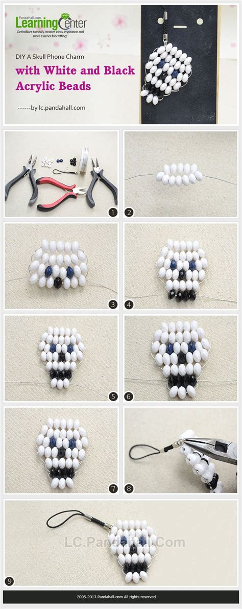 Diy A Skull Phone Charm With White And Black Acrylic Beads Bead