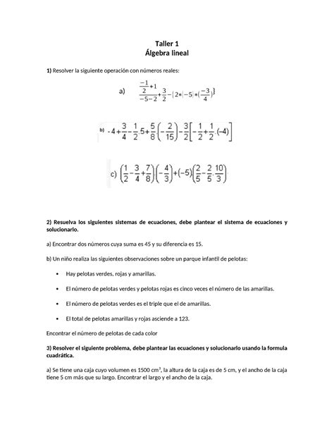 Taller Al Taller Lgebra Lineal Resolver La Siguiente