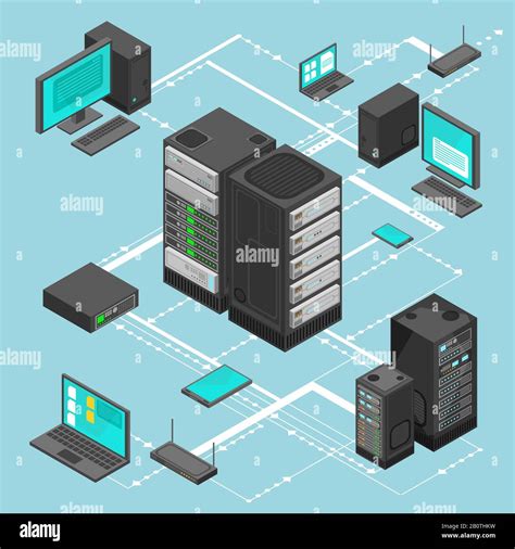 Data Network Management Vector Isometric Map With Business Networking