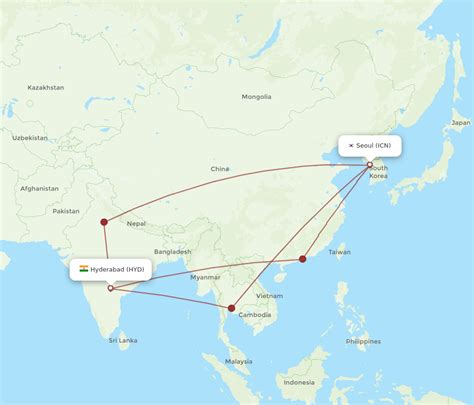 All Flight Routes From Hyderabad To Seoul Hyd To Icn Flight Routes