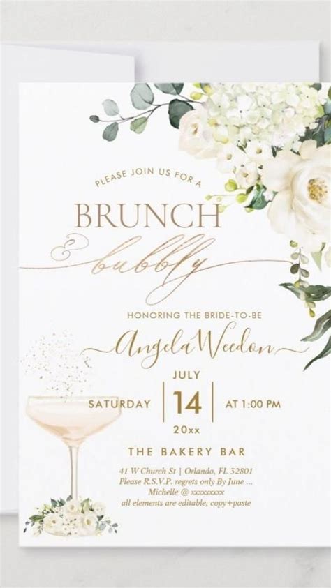 Watercolor Alabaster Roses Brunch Bubbly Invitation Zazzle Artofit