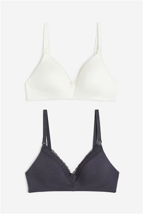 Mama 2 Pack Padded Nursing Bras White Dark Grey Ladies Handm Au