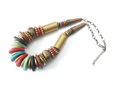 Mayan Necklace Gold Multi Color Bead Primitive Native American Etsy