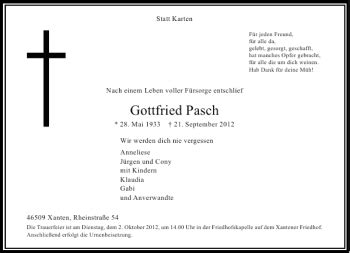 Alle Traueranzeigen für Gottfried Pasch trauer rp online de