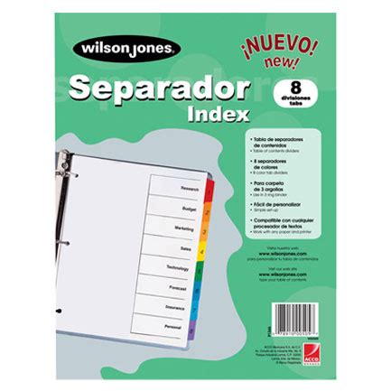 Indice Separador Wilson Jones P1346 8 Div Económico Ryssa Papelerías