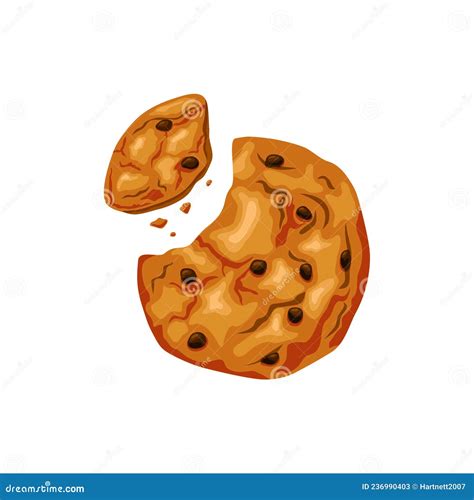 Bitten Cookies With Chocolate Chips Fresh Broken Dessert Vector