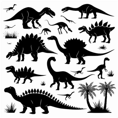 Las Siluetas De Los Dinosaurios Vector Premium