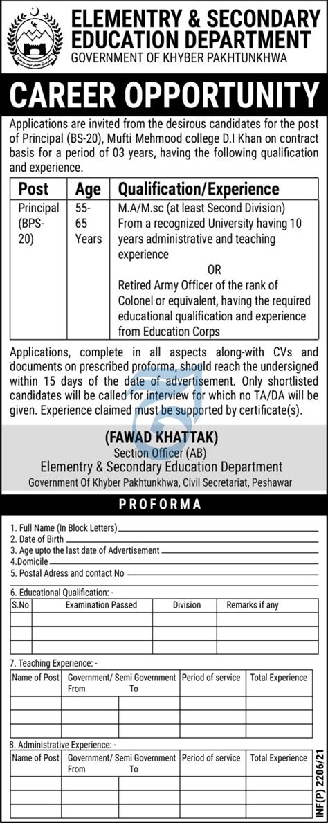 Elementary And Secondary Education Department Kpk Jobs 2021 2024 Job