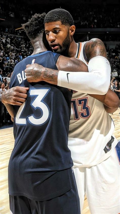 Jimmy Butler Hugs Paul George Nba Players Nba Pictures Paul George Nba