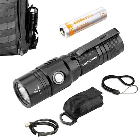 1000 Lumens EDC LED Flashlight,Soonfire E07 USB Rechargeable Waterproof Compact Law Enforcement ...