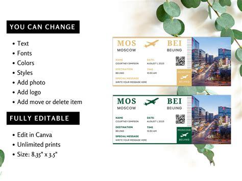 Editable Boarding Pass Canva Template Printable Airline Ticket