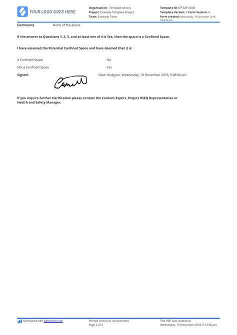 Confined Space Permit Template Free And Editable Template