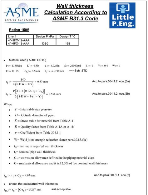 Pipe Design Calculations Sample According To Asme B Latest Edition