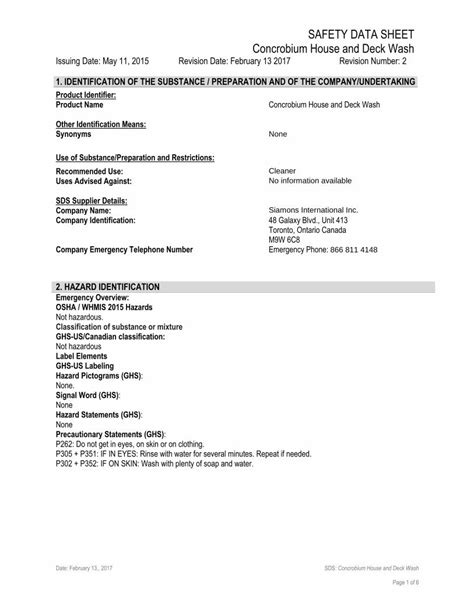 PDF SAFETY DATA SHEET Concrobium House And Deck Wash SAFETY DATA