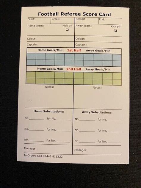 Football Soccer Referee Match Report Sheet Score Card X Cards Pad