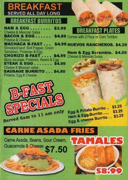 Menu At California Burrito Restaurant Des Moines