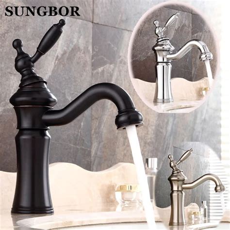 Vintage Style Antique Faucet Black Tall Bathroom Faucets Brass Finish