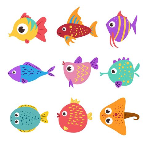 Colorful Cute Sea Fish Set Collection Vector Illustration Design