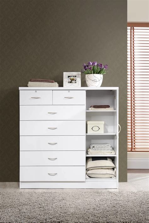 Hodedah 7-Drawer Dresser with Side Cabinet equipped with 3-Shelves ...