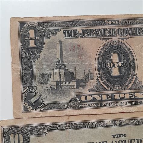 1 Peso And 10 Peso 1943 Banknote 2 Pcs Ww Ii Japanese Invasion Money