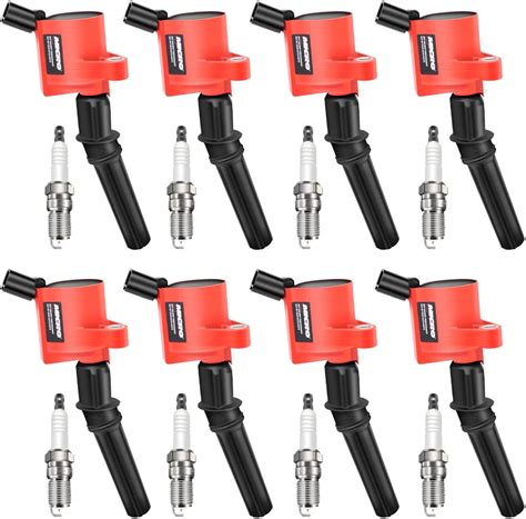 Micro Set Of 8 Curved Boot Red Ignition Coil Pack Dg508andiridium Spark Plugs Sp479