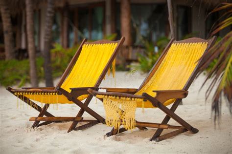 Two Chairs On Perfect Tropical White Sand Beach In Stock Photo Image