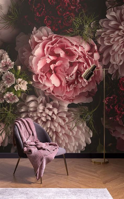 Pink Oversized Dark Moody Floral Wallpaper Mural Hovia Uk Wallpaper Decor Floral Wallpaper