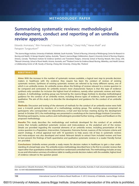 PDF Summarizing Systematic Reviews Methodological Development