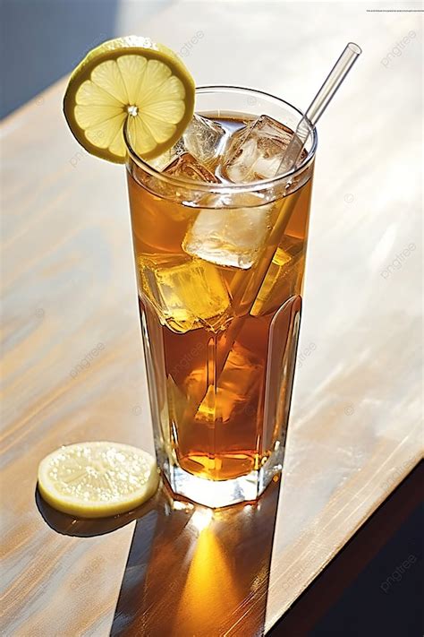 A Glass Of Ice Tea With Lemon Slices On The Side Background Wallpaper