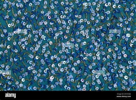 Beautiful Shiny Background Of Blue Sequin Fabric Background Made Of