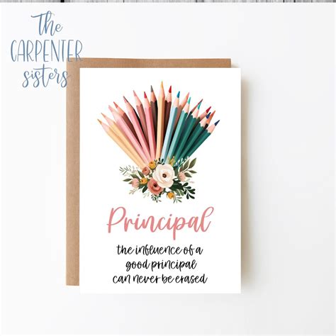 Principal Card Digital Download School Principal Thank You Card Pencil Bouquet Card