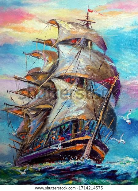 Art Painting Oil Color Sailboat Stock Illustration