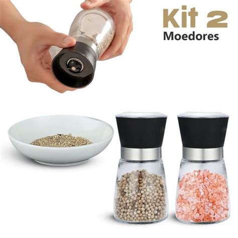 Kit 2 Moedor De Especiarias Temperos Sal E Pimenta Em Vidro Inox