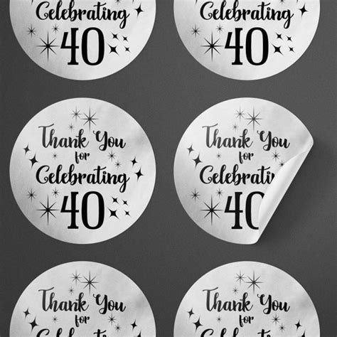 40th Happy Birthday Party Favors Black And Silver 40th Thank You Envelope Stickers Bag Labels