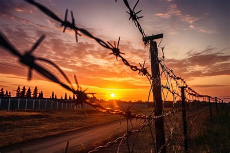 Premium Ai Image Barbed Wire Fence At Twilight Symbolizing Failed