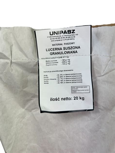 Lucerna Granulowana Granulat 20kg Pellet