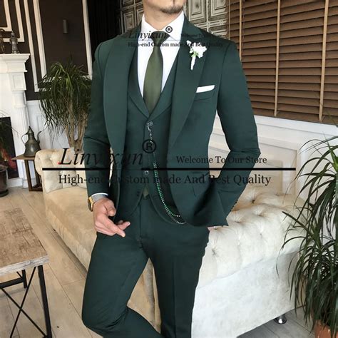 Verde Escuro Do Casamento Smoking Formal Ternos Masculinos Fino Ajuste