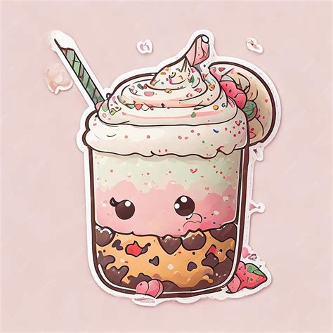 Premium Ai Image Boba Sticker Boba Adorable Lovely Excited Cute Happy