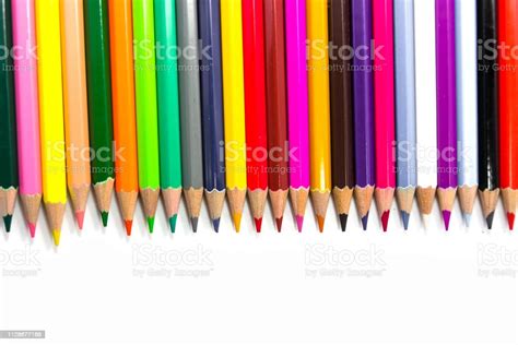 Line Of Color Pencils Isolated On White Background Stock Photo